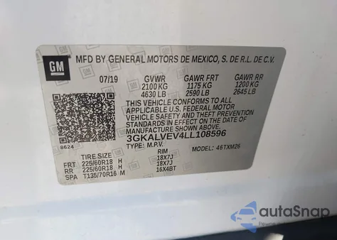 2020 GMC Terrain Awd Slt from USA, damaged, VIN 3GKALVEV4LL108596